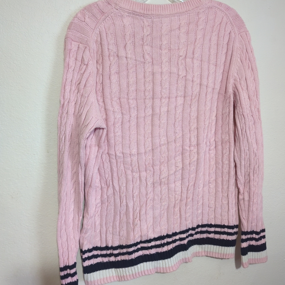 VTG Y2K Tommy Hilfiger Sweater Womens Size L Pink Stripe Cable Knit Preppy